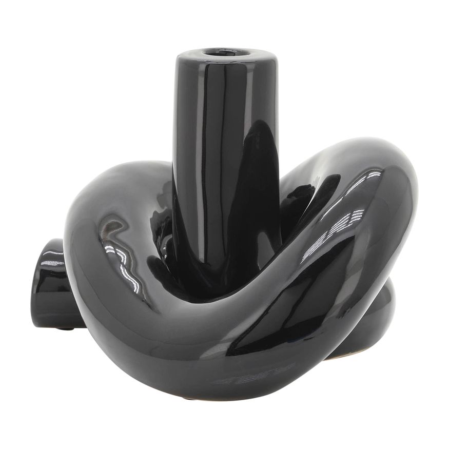 Sagebrook 10" Ceramic Loopy Candle Holder - Black