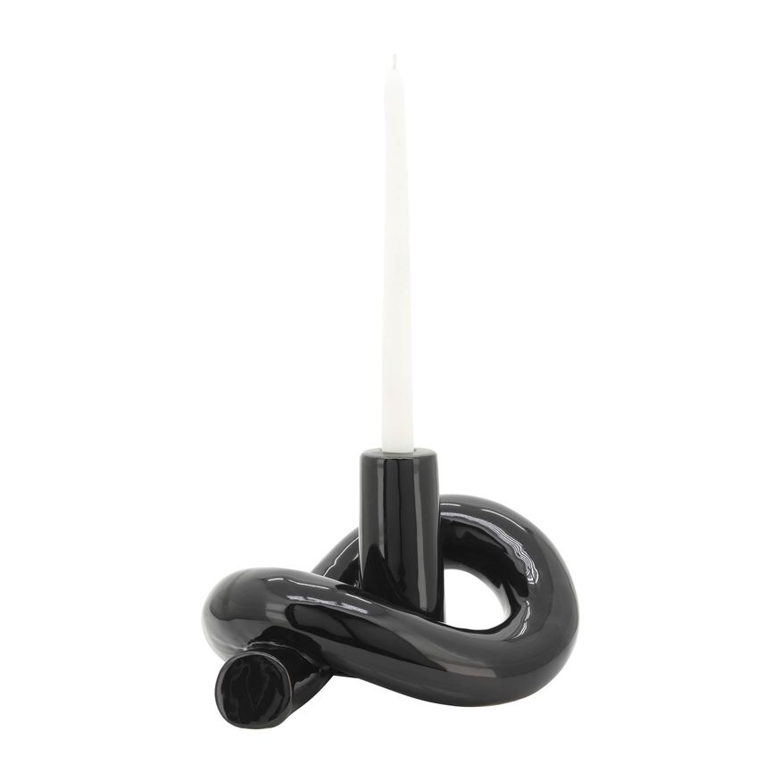 Sagebrook 10" Ceramic Loopy Candle Holder - Black