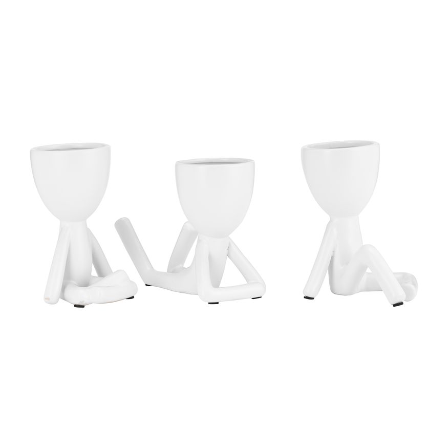 Sagebrook 8" Ceramic Sitting Humans (Set Of 3) - White