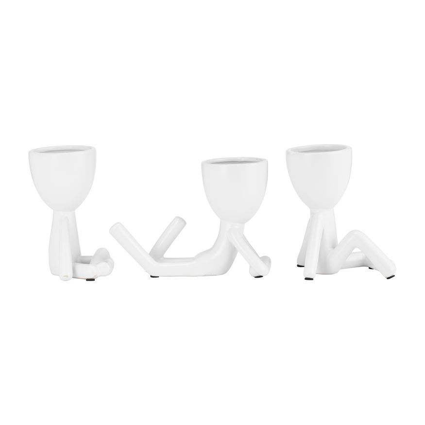 Sagebrook 8" Ceramic Sitting Humans (Set Of 3) - White