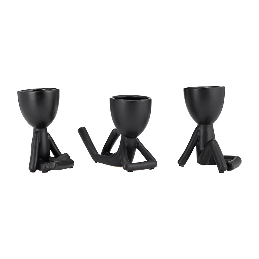 Sagebrook 8" Ceramic Sitting Humans (Set Of 3) - Black