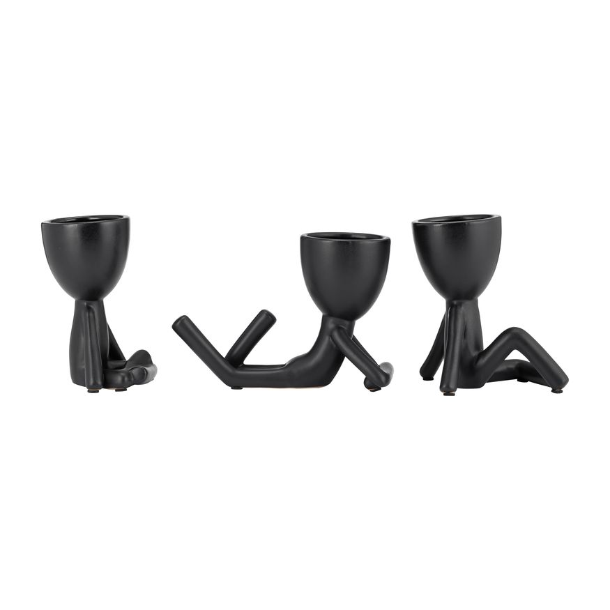 Sagebrook 8" Ceramic Sitting Humans (Set Of 3) - Black