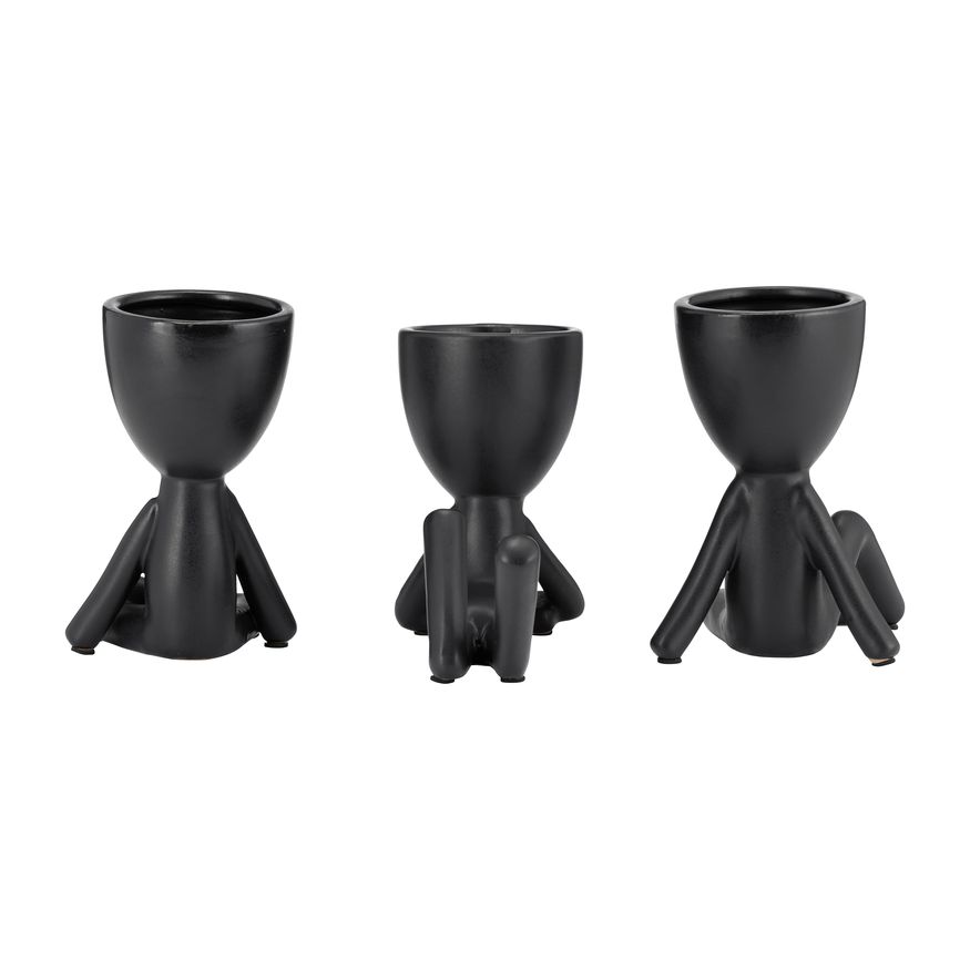 Sagebrook 8" Ceramic Sitting Humans (Set Of 3) - Black