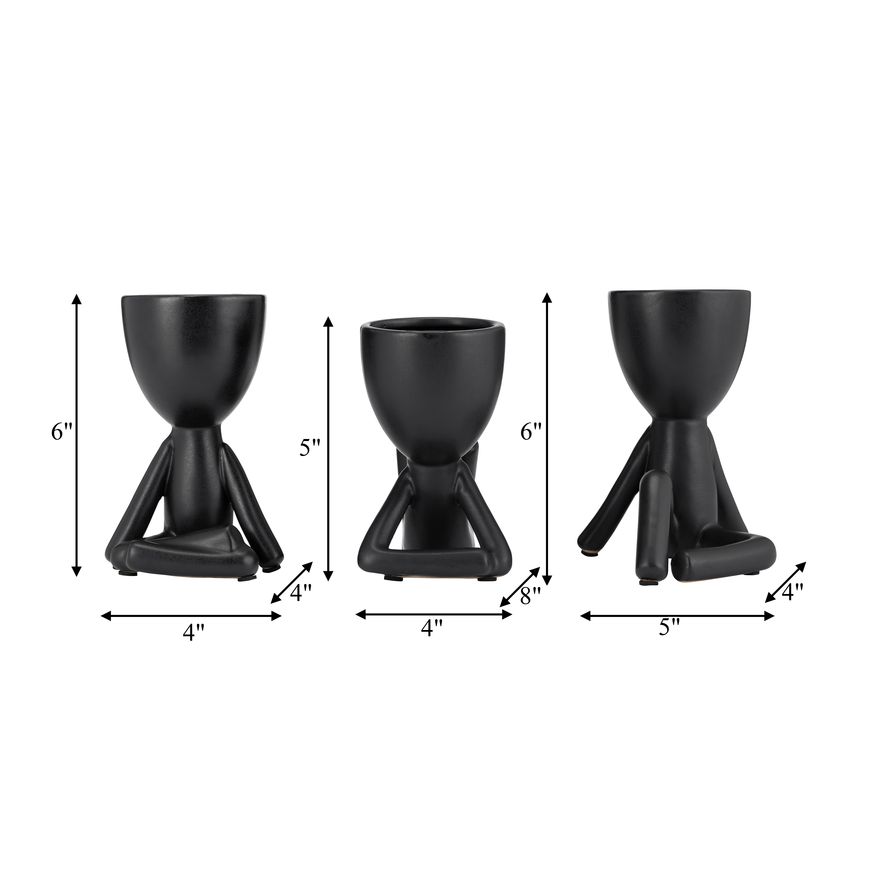 Sagebrook 8" Ceramic Sitting Humans (Set Of 3) - Black