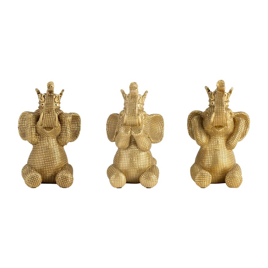 Sagebrook - 8" Resin No Evil Elephants (Set Of 3) in Gold