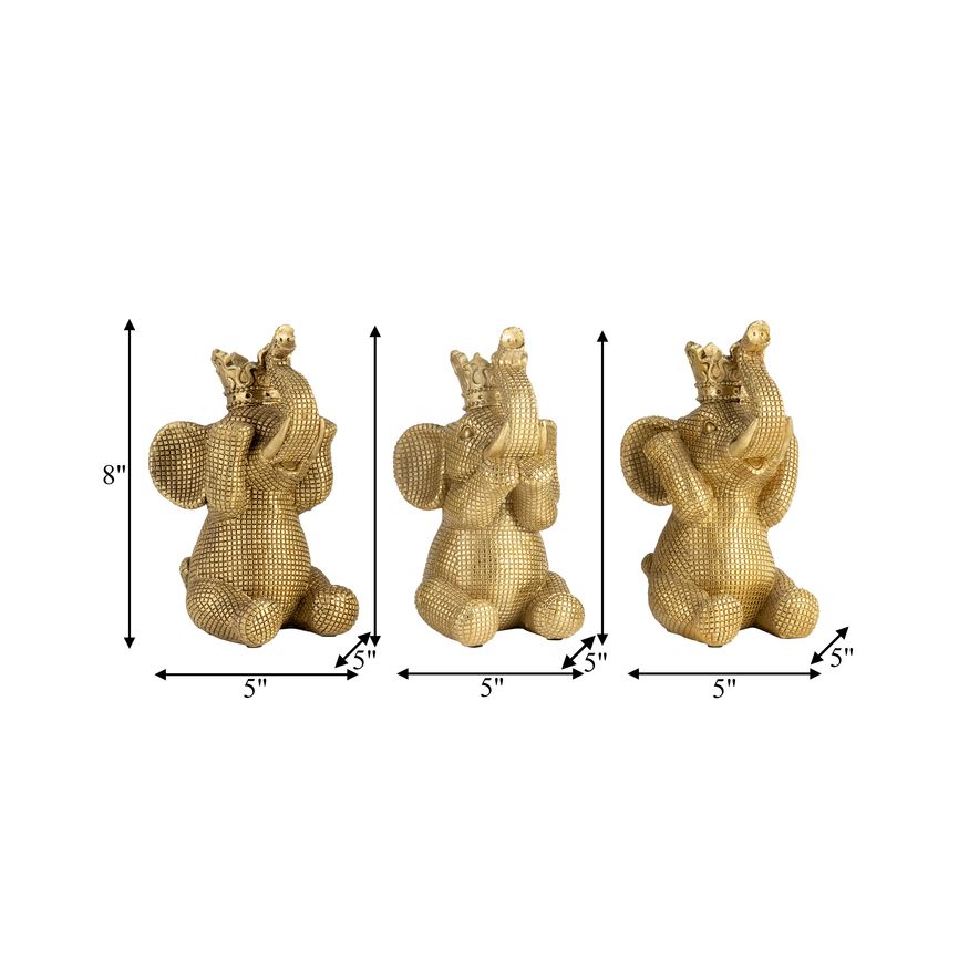 Sagebrook - 8" Resin No Evil Elephants (Set Of 3) in Gold