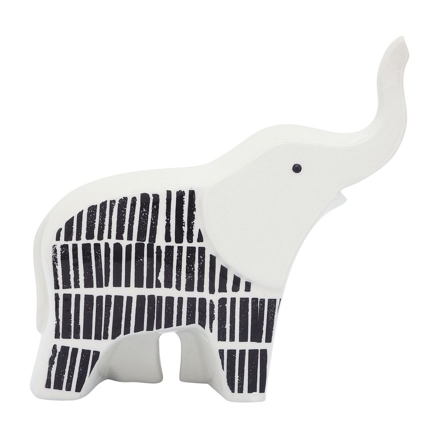 Sagebrook 7" Ceramic Elephant Trunk Up - Black/White