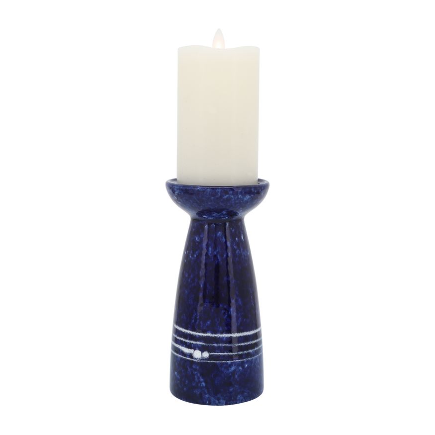 Sagebrook - 8" Ceramic Painted Candle Holder in Blue