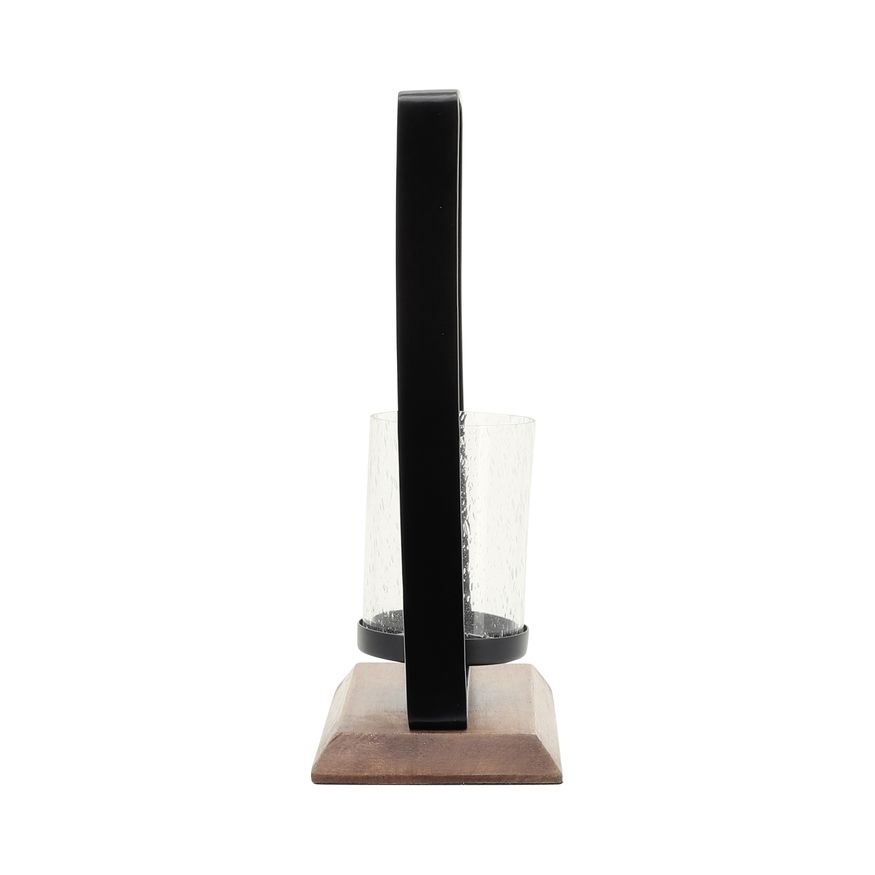 Sagebrook 14" Metal Hurricane With Wood Base - Black