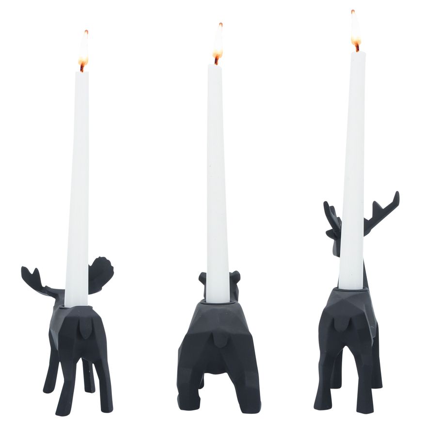 Sagebrook 7" Resin Forest Animals Candle Holders (Set of 3) - Black