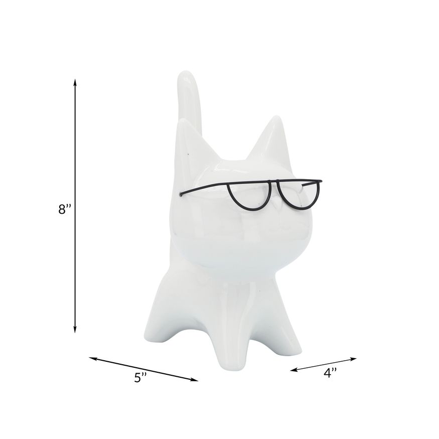 Sagebrook - 8" Porcelain Kitty With Glasses in White