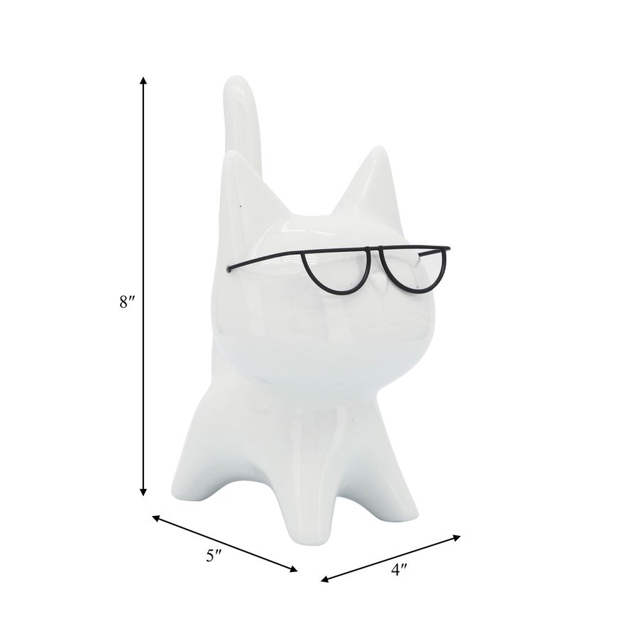 Sagebrook - 8" Porcelain Kitty With Glasses in White