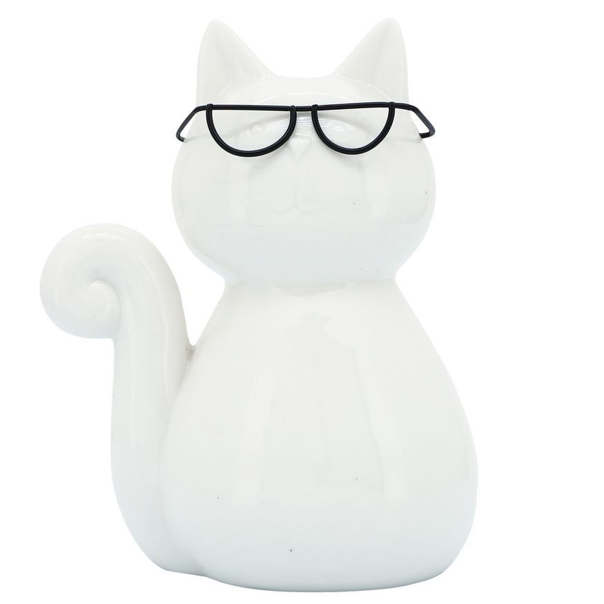 Sagebrook 8" Porcelain Cat With Glasses - White