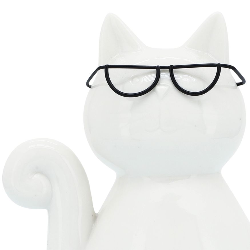 Sagebrook 8" Porcelain Cat With Glasses - White