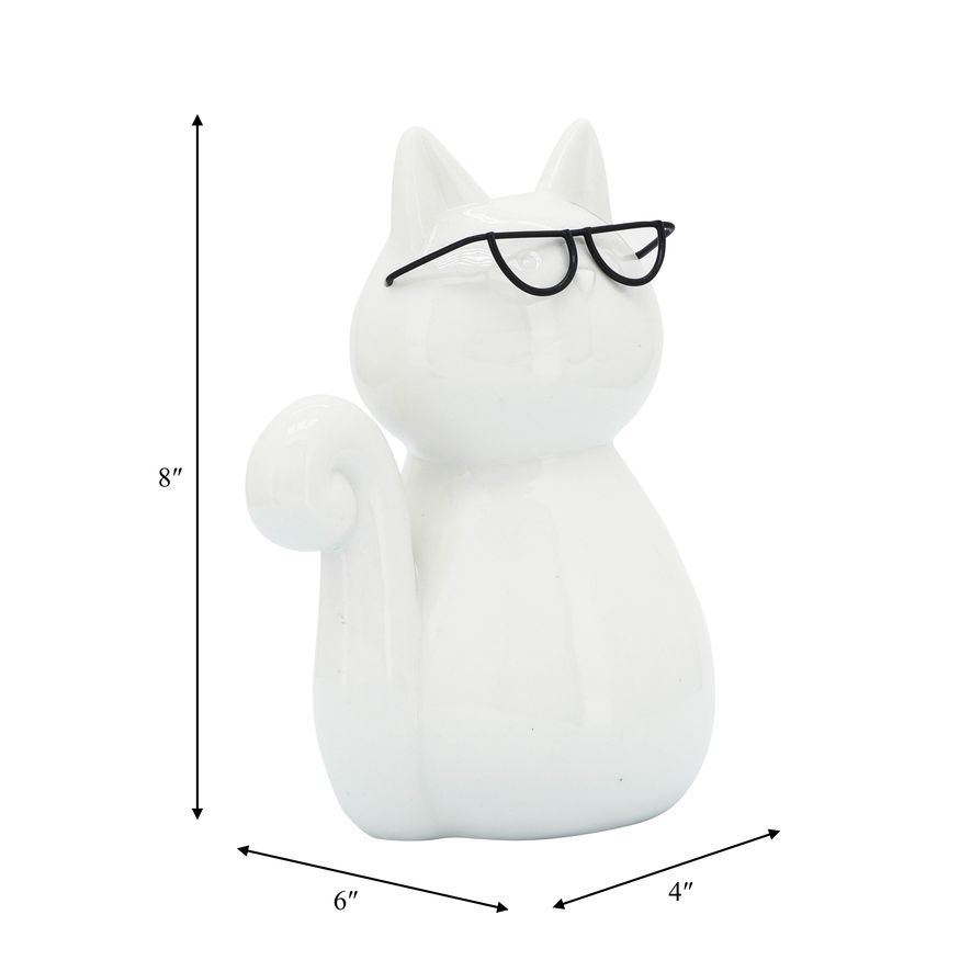 Sagebrook 8" Porcelain Cat With Glasses - White