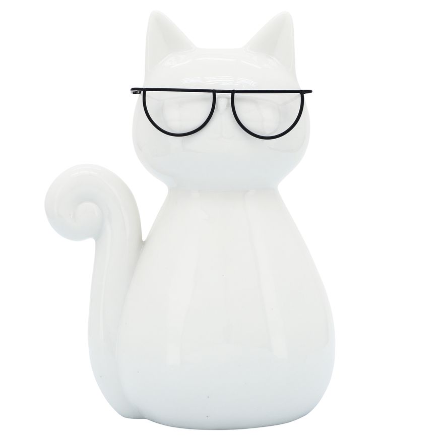 Sagebrook 7" Porcelain Cat With Glasses - White