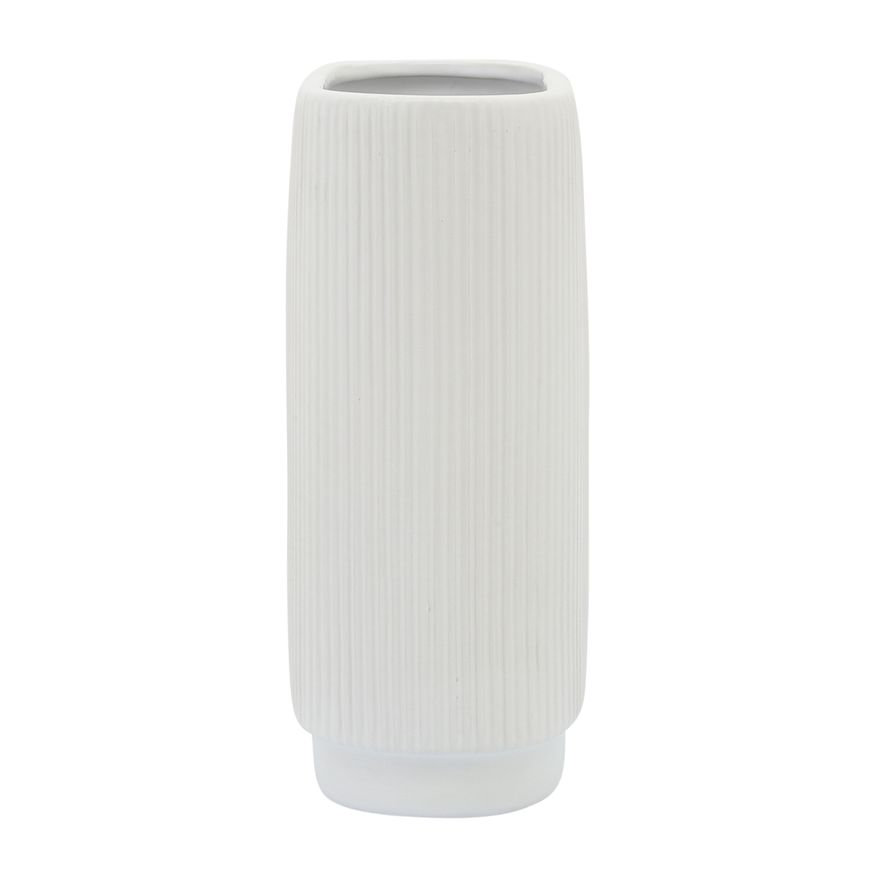 Sagebrook 12" Ceramic Ridged Vase - White