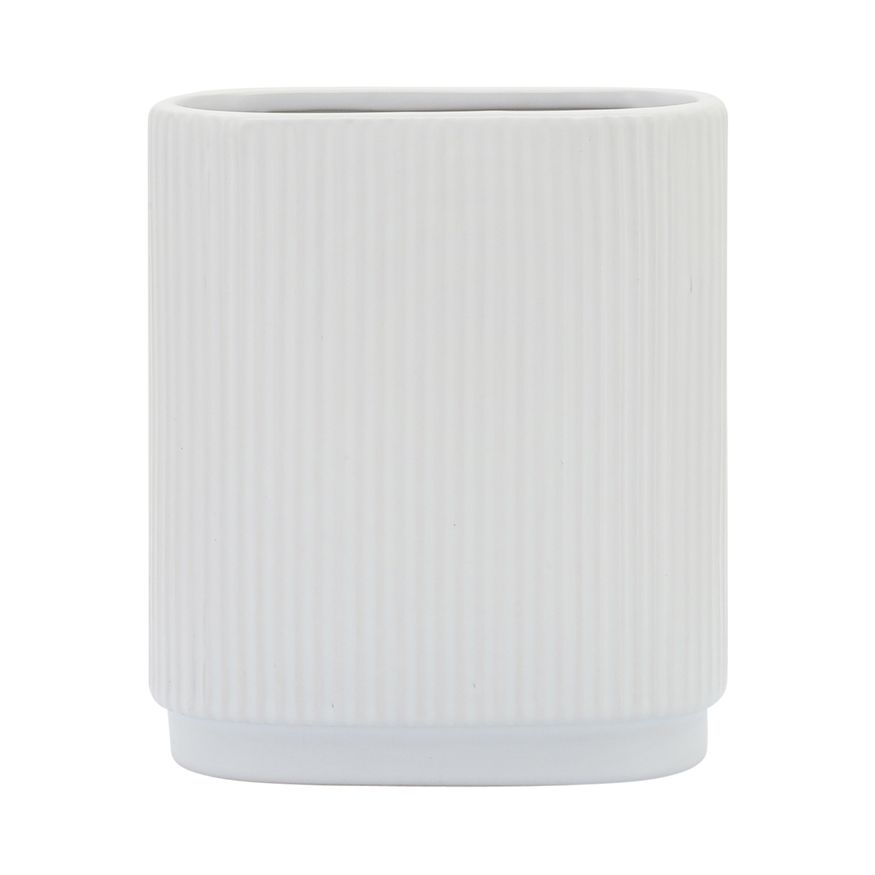 Sagebrook 8" Ceramic Ridged Vase - White