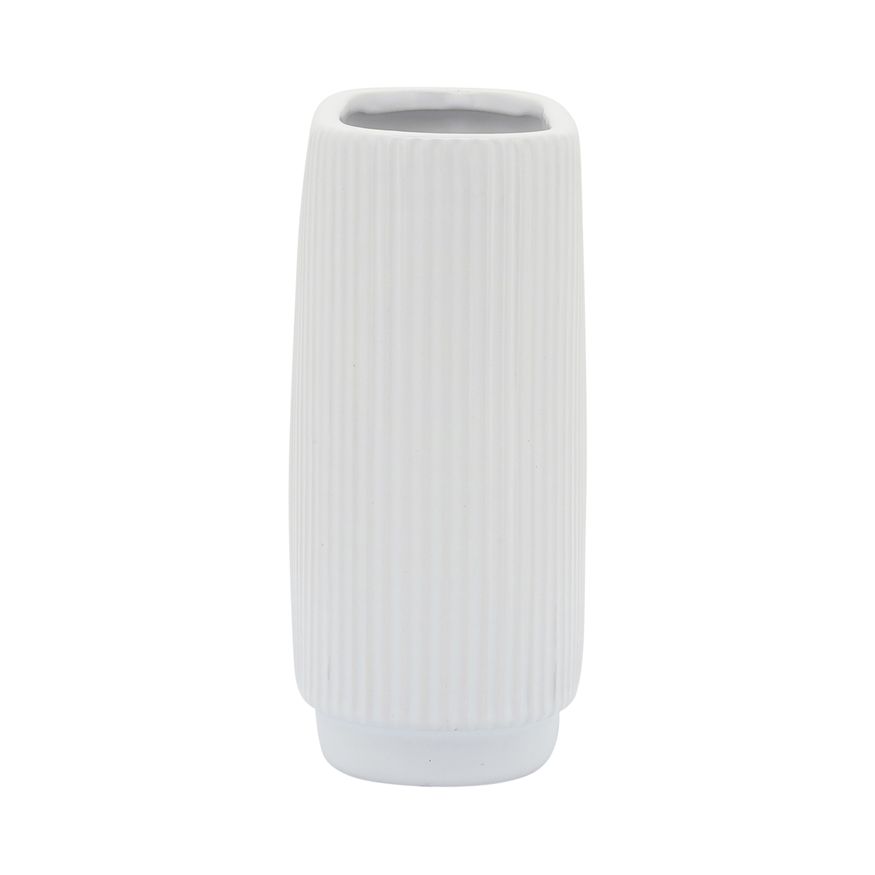 Sagebrook 8" Ceramic Ridged Vase - White