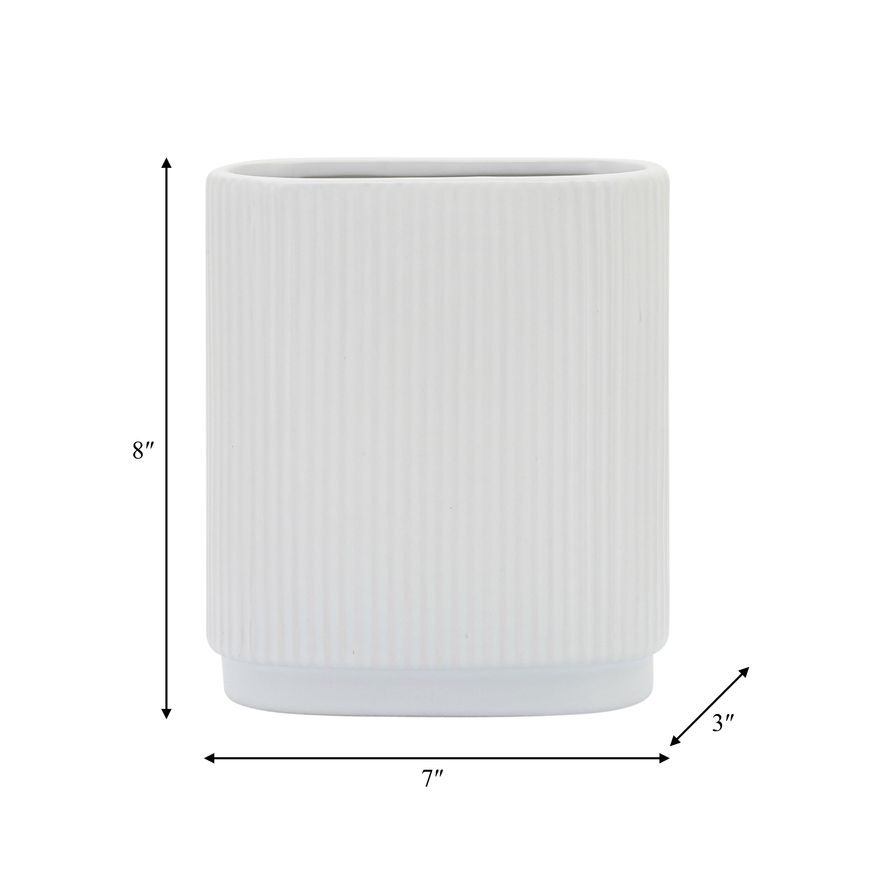 Sagebrook 8" Ceramic Ridged Vase - White