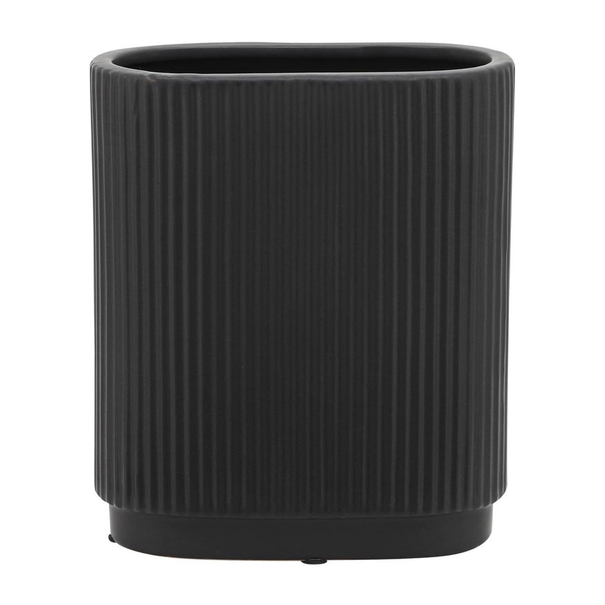 Sagebrook 8" Ceramic Ridged Vase - Black