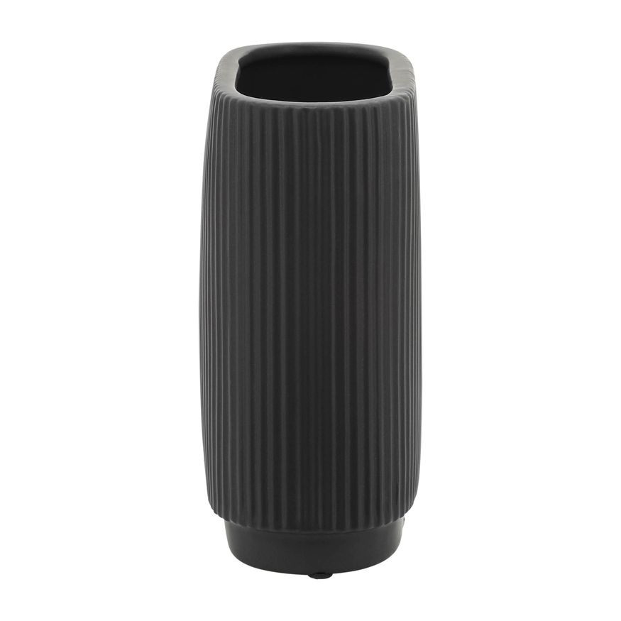 Sagebrook 8" Ceramic Ridged Vase - Black