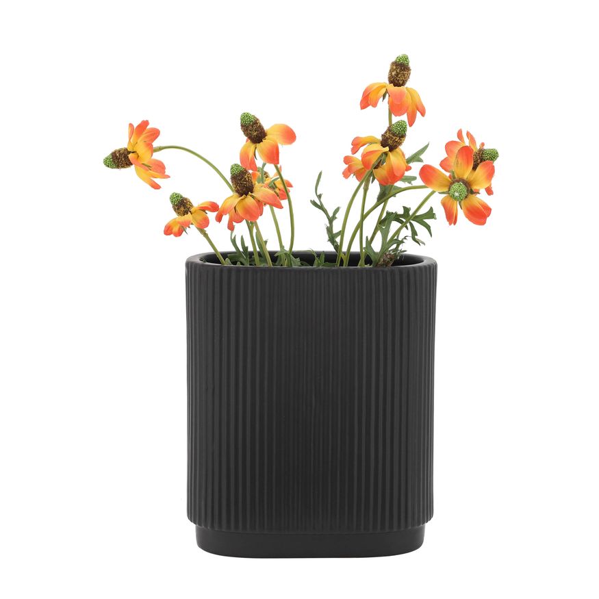 Sagebrook 8" Ceramic Ridged Vase - Black