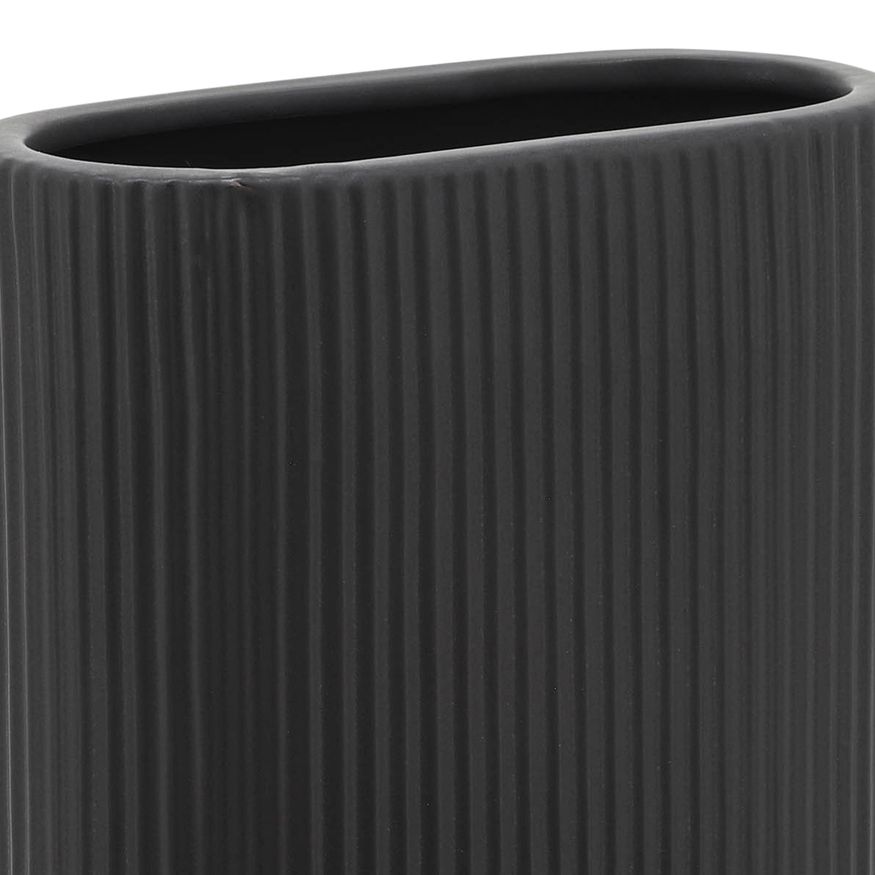 Sagebrook 8" Ceramic Ridged Vase - Black