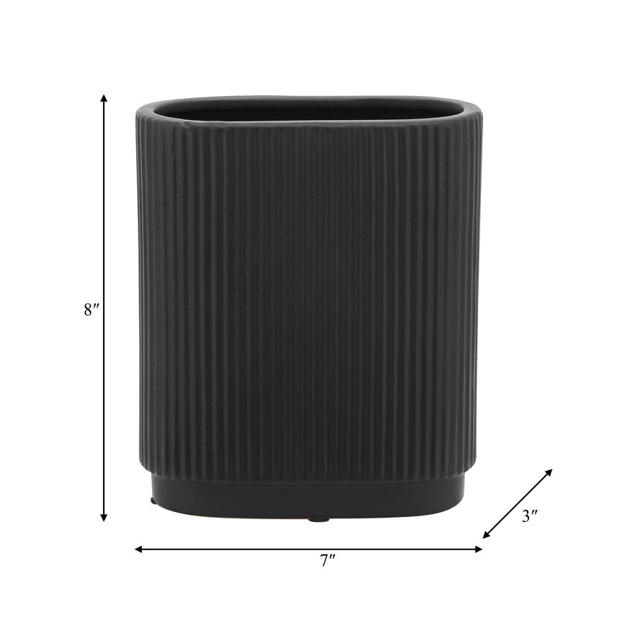 Sagebrook 8" Ceramic Ridged Vase - Black