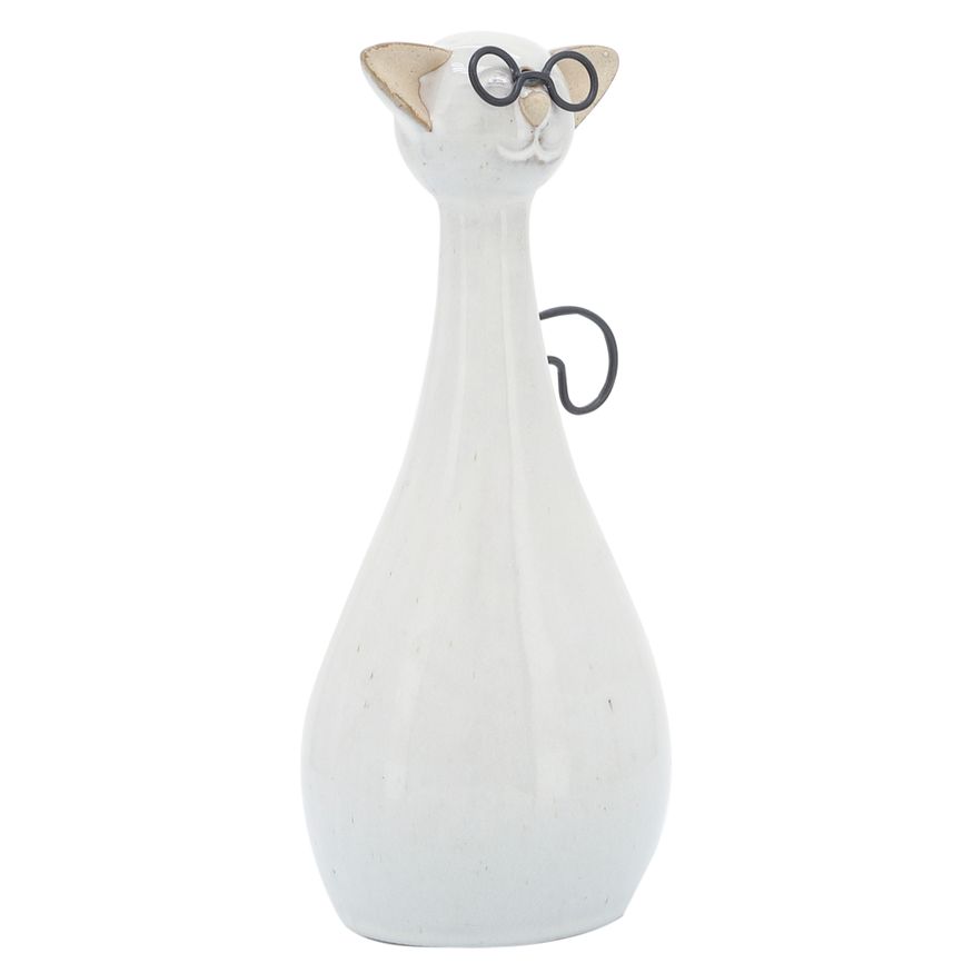 Sagebrook 7" Ceramic Chubby Cat With Glasses - Beige