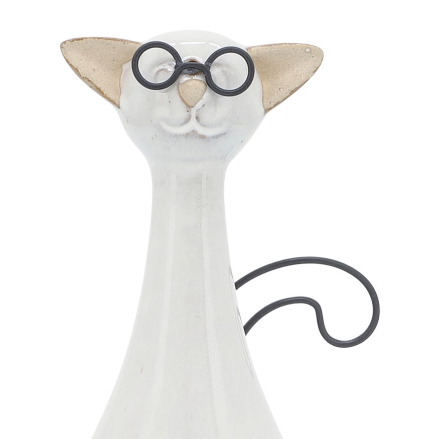 Sagebrook 7" Ceramic Chubby Cat With Glasses - Beige