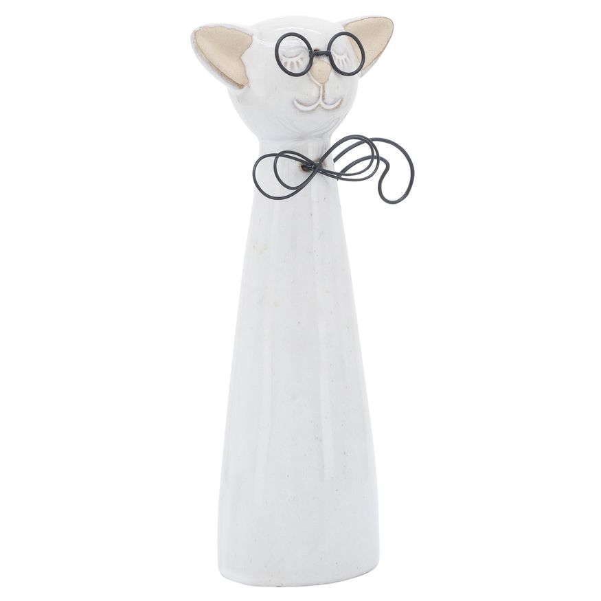 Sagebrook 11" Ceramic Cat With Glasses - Beige