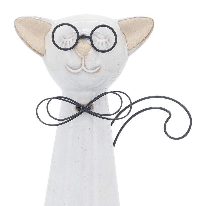 Sagebrook 11" Ceramic Cat With Glasses - Beige