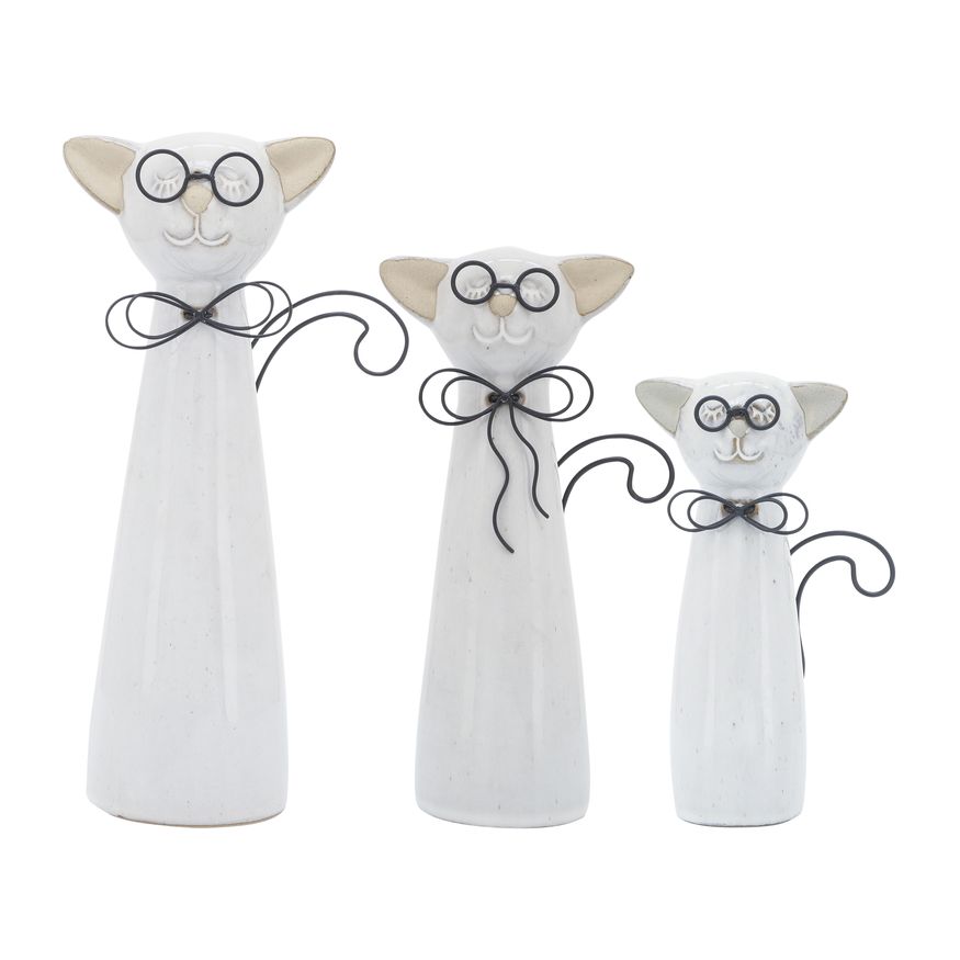 Sagebrook 11" Ceramic Cat With Glasses - Beige