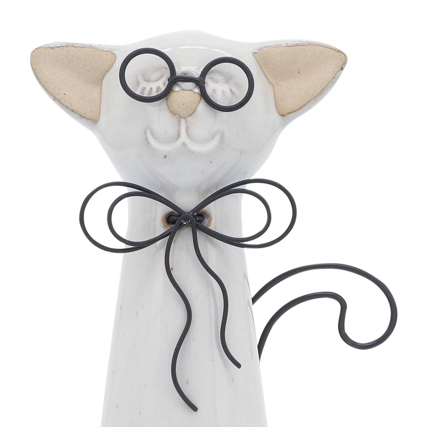 Sagebrook 8" Ceramic Cat With Glasses - Beige