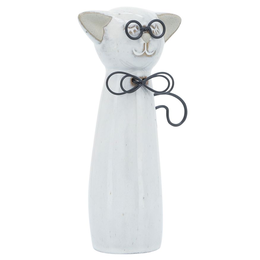 Sagebrook 7" Ceramic Cat With Glasses - Beige