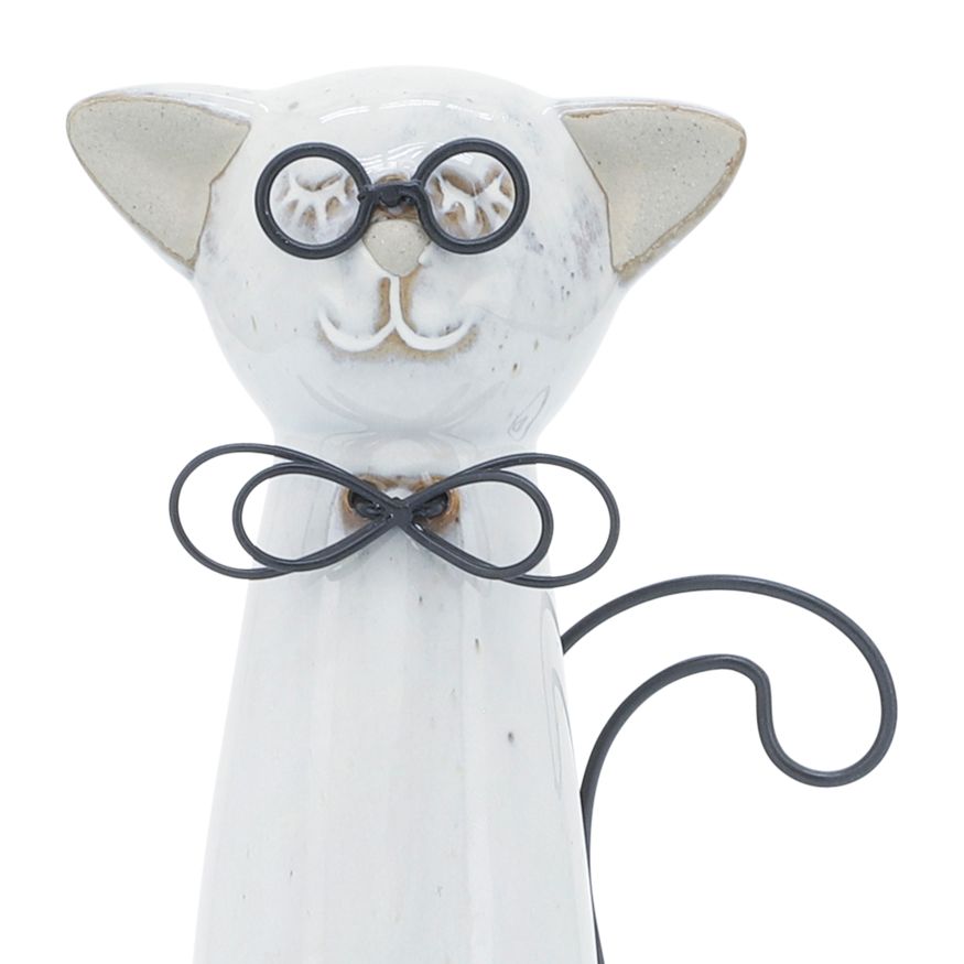 Sagebrook 7" Ceramic Cat With Glasses - Beige