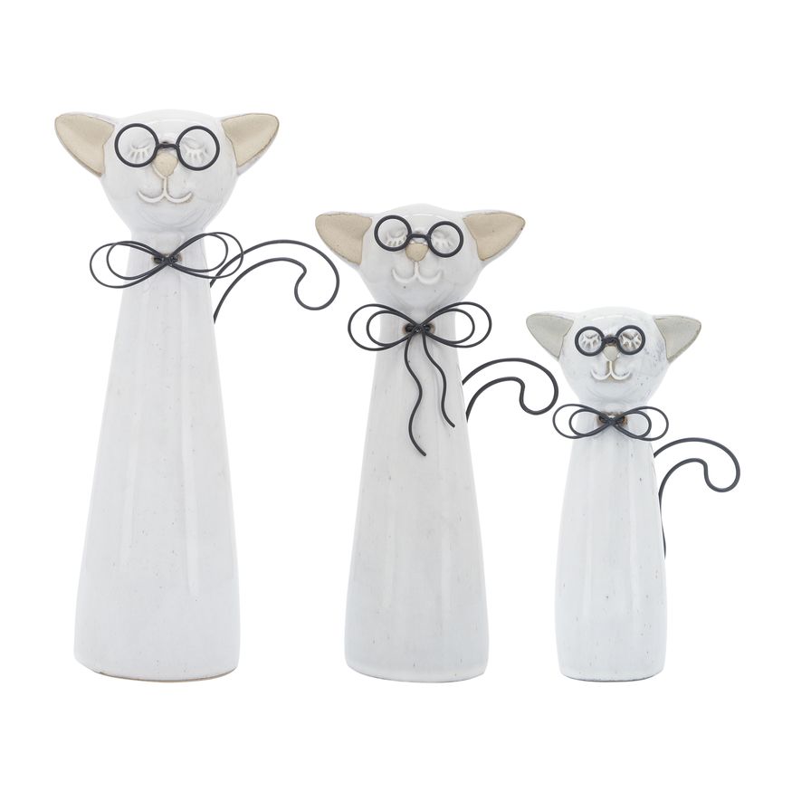 Sagebrook 7" Ceramic Cat With Glasses - Beige