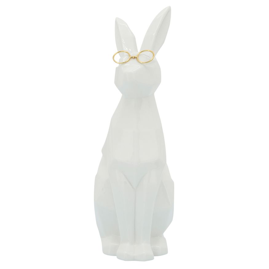 Sagebrook 11" Ceramic Bunny With Glasses - White/Gold