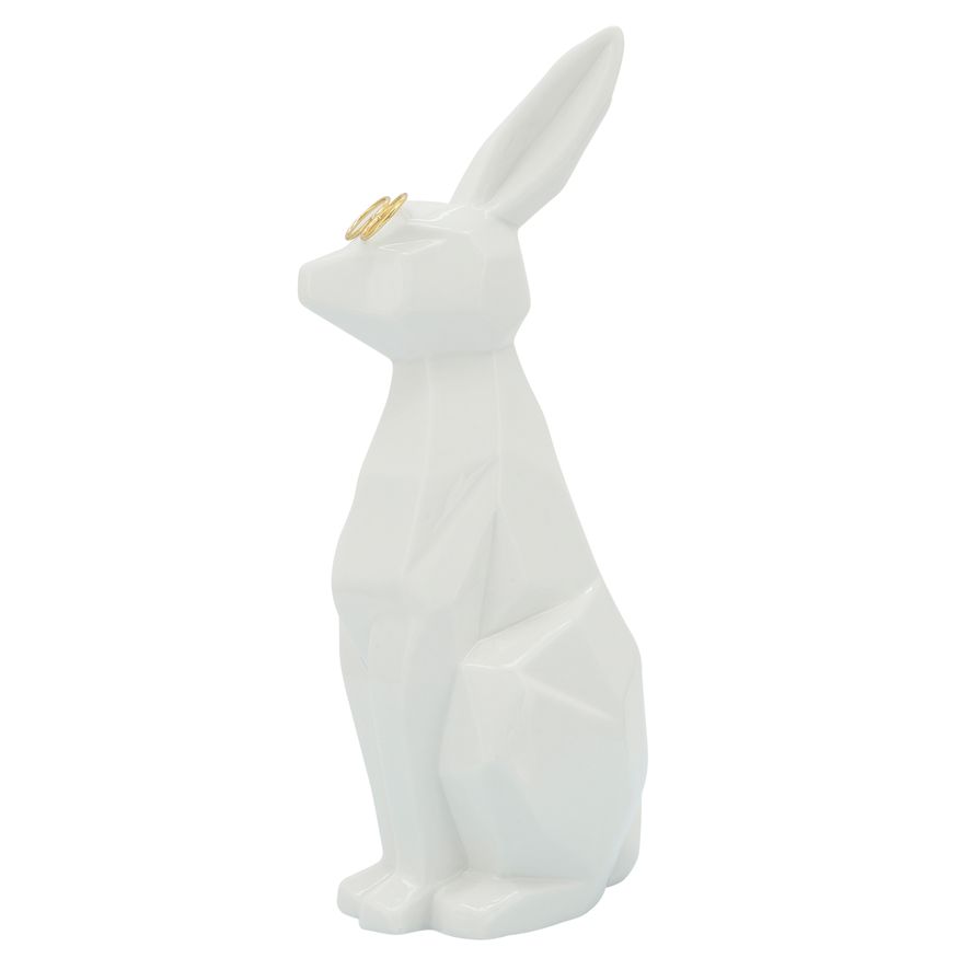 Sagebrook 11" Ceramic Bunny With Glasses - White/Gold