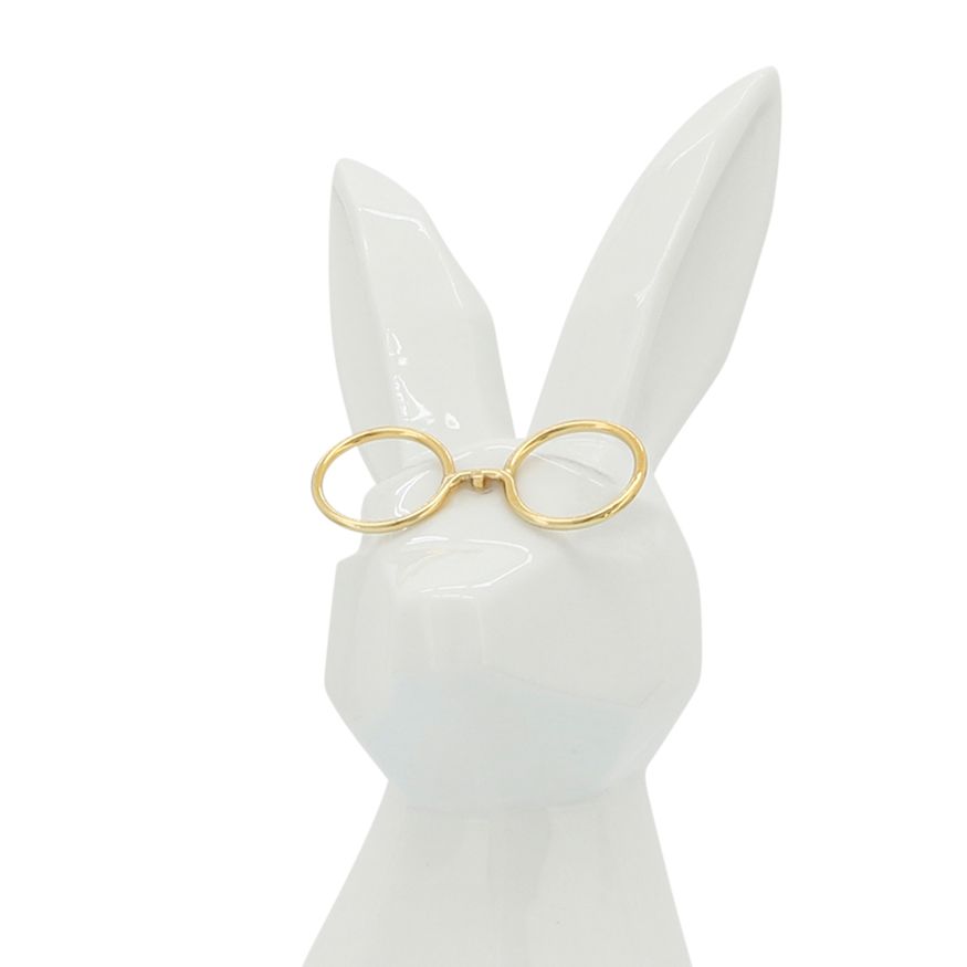 Sagebrook 11" Ceramic Bunny With Glasses - White/Gold