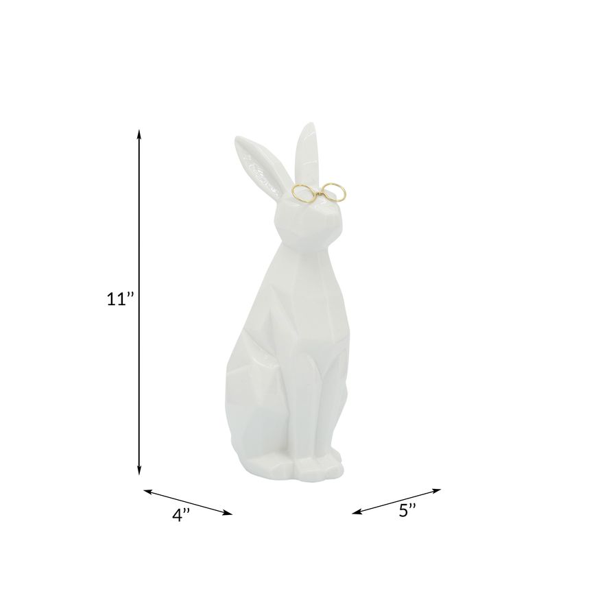 Sagebrook 11" Ceramic Bunny With Glasses - White/Gold