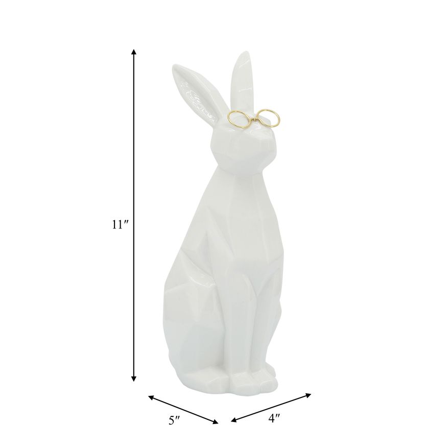 Sagebrook 11" Ceramic Bunny With Glasses - White/Gold