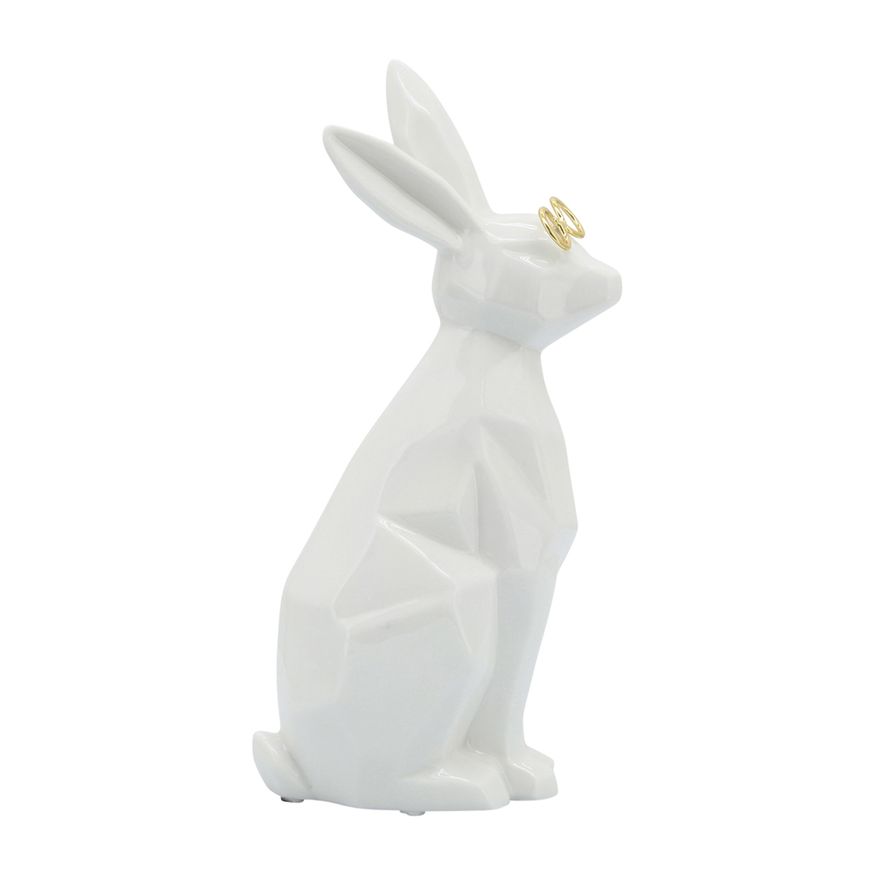 Sagebrook 9" Ceramic Bunny With Glasses - White/Gold