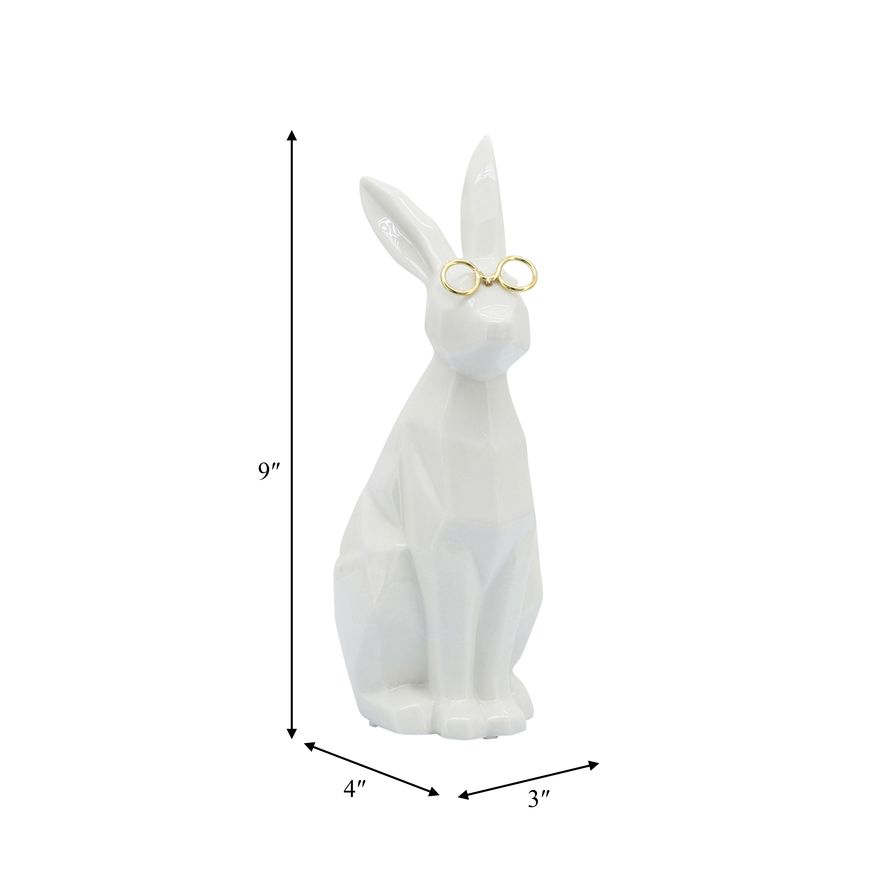 Sagebrook 9" Ceramic Bunny With Glasses - White/Gold