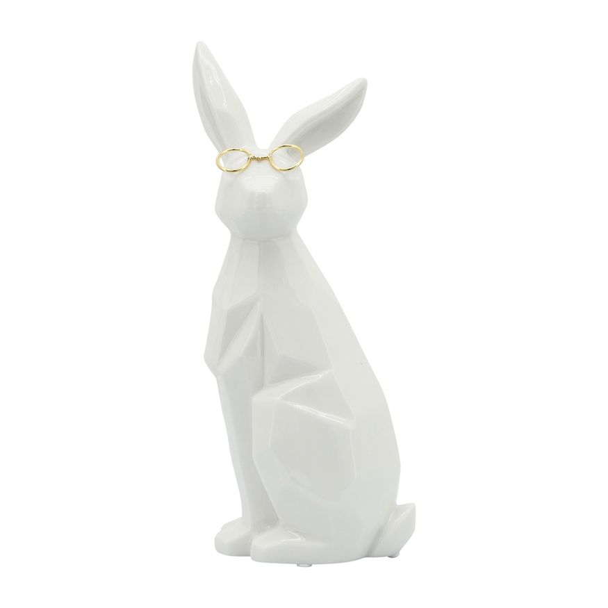 Sagebrook 11" Ceramic Sideview Bunny With Glasses - White/Gold