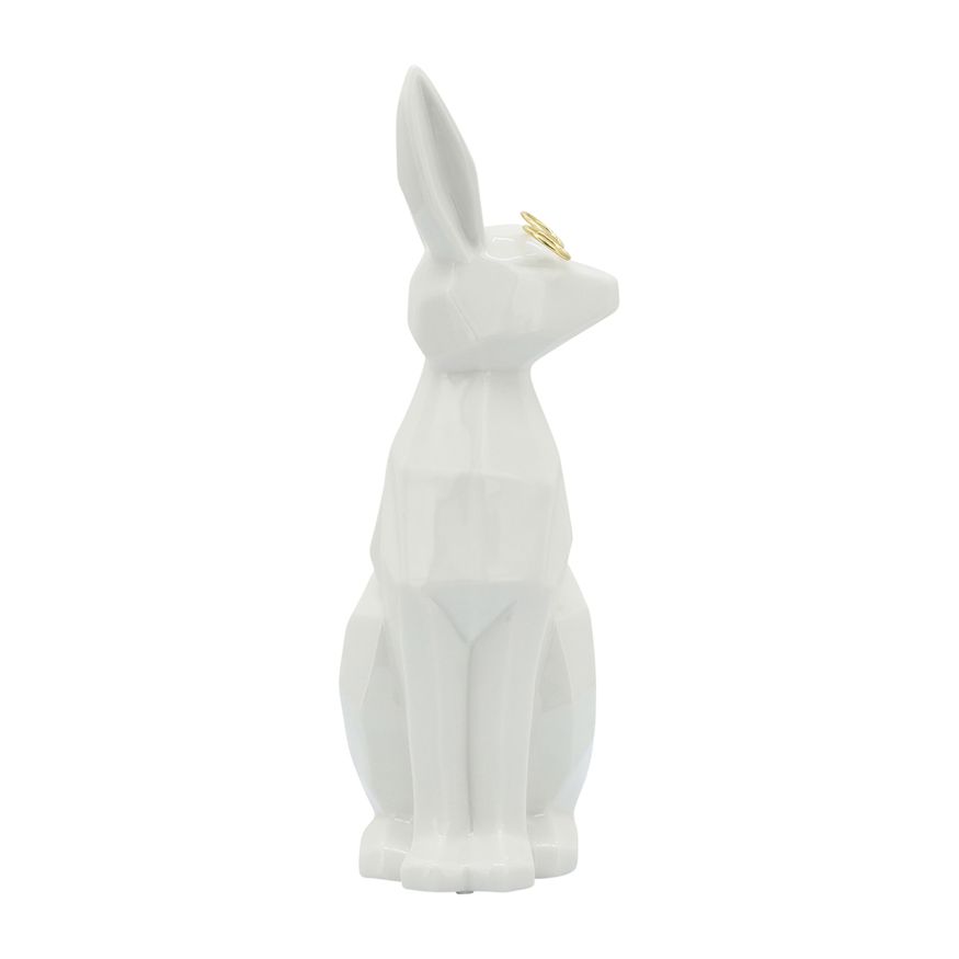 Sagebrook 11" Ceramic Sideview Bunny With Glasses - White/Gold