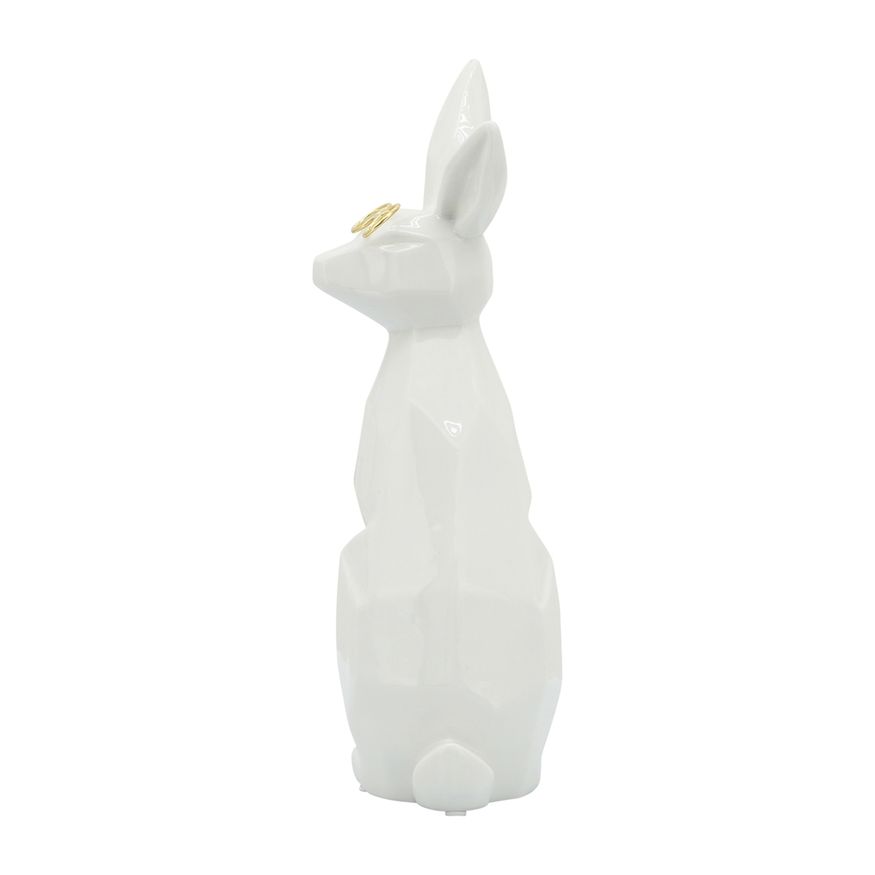 Sagebrook 11" Ceramic Sideview Bunny With Glasses - White/Gold