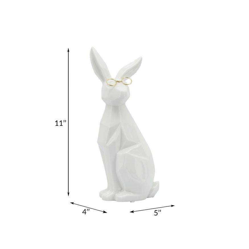 Sagebrook 11" Ceramic Sideview Bunny With Glasses - White/Gold