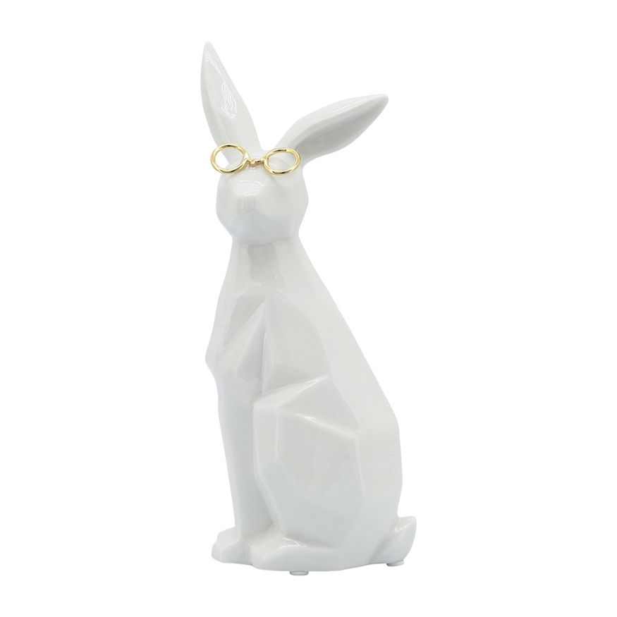 Sagebrook 8" Ceramic Sideview Bunny With Glasses - White/Gold